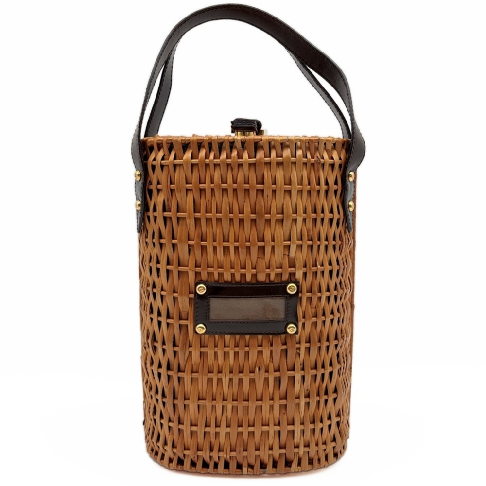Fendi Zucca bag, rattan and leather, brown/dark brown, resort style.